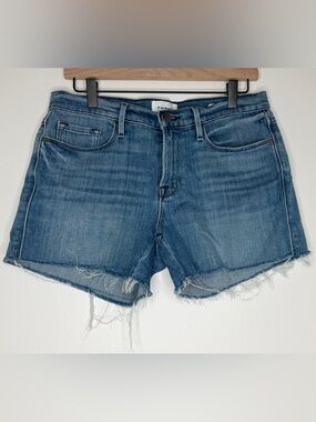 Frame Blue Denim Shorts LE CUTOFF Size 27 Pockets Casual Classic Jeans Stretch